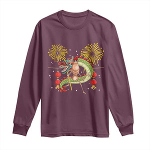 Funny Marcus The Worm Meme Long Sleeve Shirt Viral Lunar New Year TS12 Maroon Print Your Wear