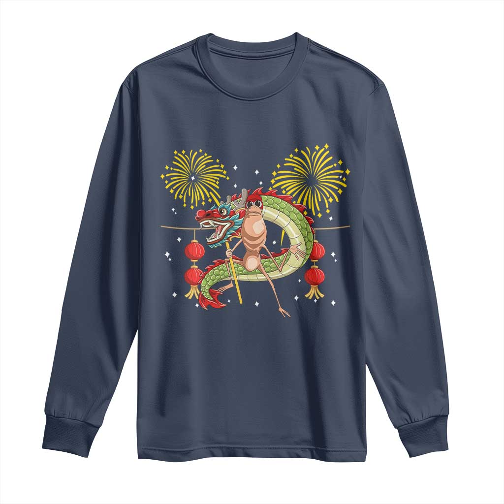 Funny Marcus The Worm Meme Long Sleeve Shirt Viral Lunar New Year TS12 Navy Print Your Wear