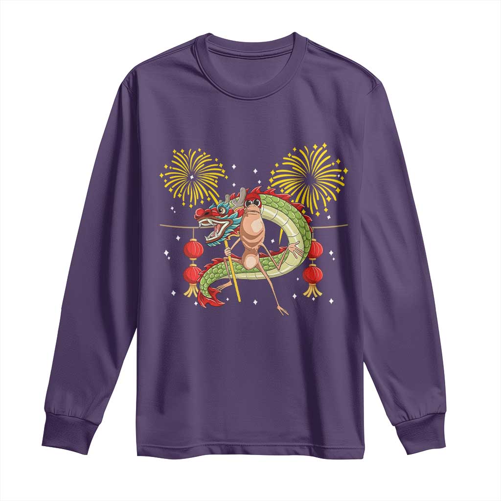 Funny Marcus The Worm Meme Long Sleeve Shirt Viral Lunar New Year TS12 Purple Print Your Wear