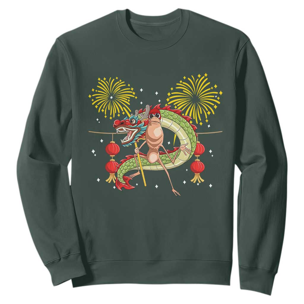 Funny Marcus The Worm Meme Sweatshirt Viral Lunar New Year TS12 Dark Forest Green Print Your Wear