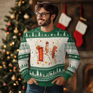 Marcus The Worm Lunar New Year Meme Ugly Christmas Sweater Trendy Gag Gift TS12 Beige Green Print Your Wear