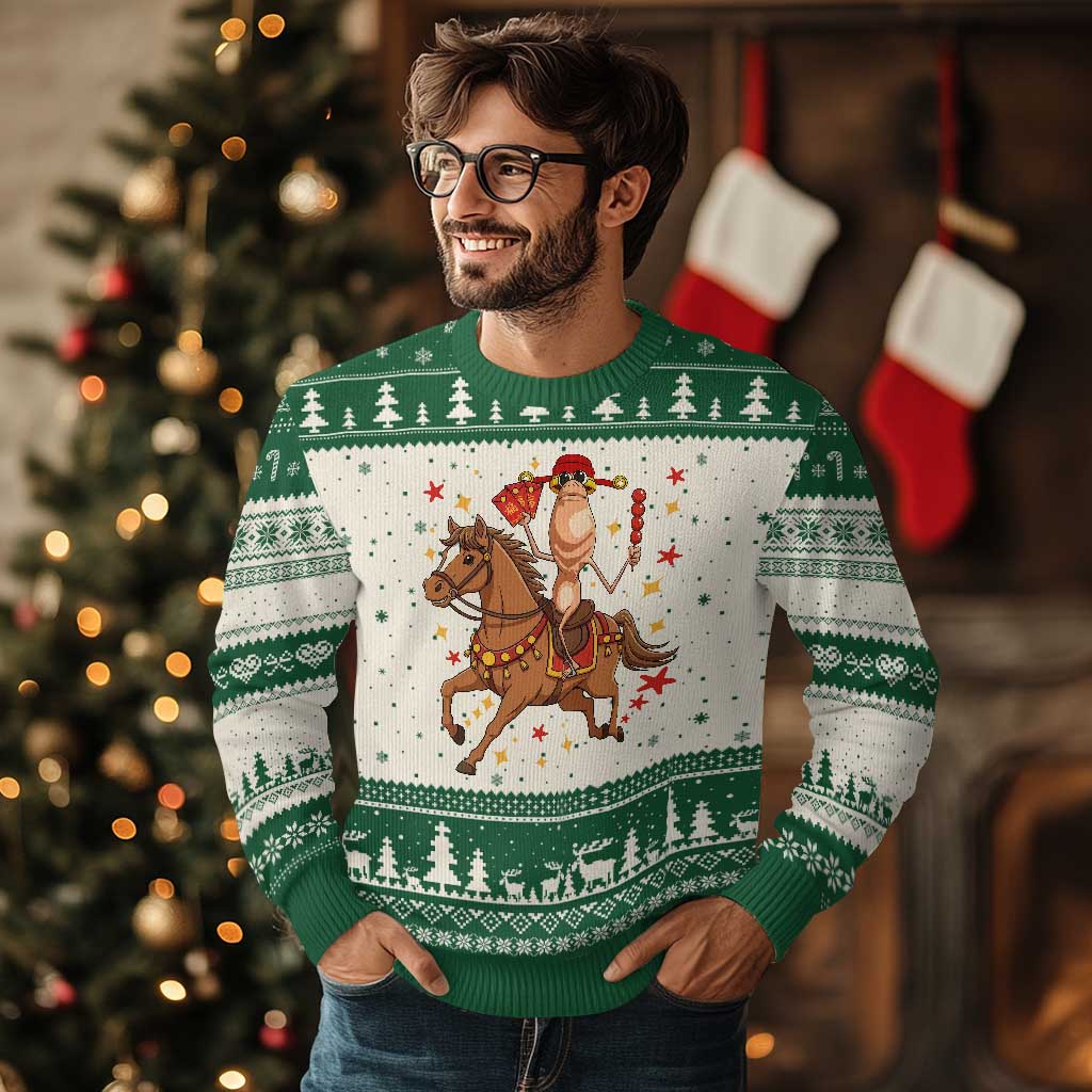 Funny Marcus The Worm Lunar New Year Ugly Christmas Sweater Viral Meme TS12 Beige Green Print Your Wear