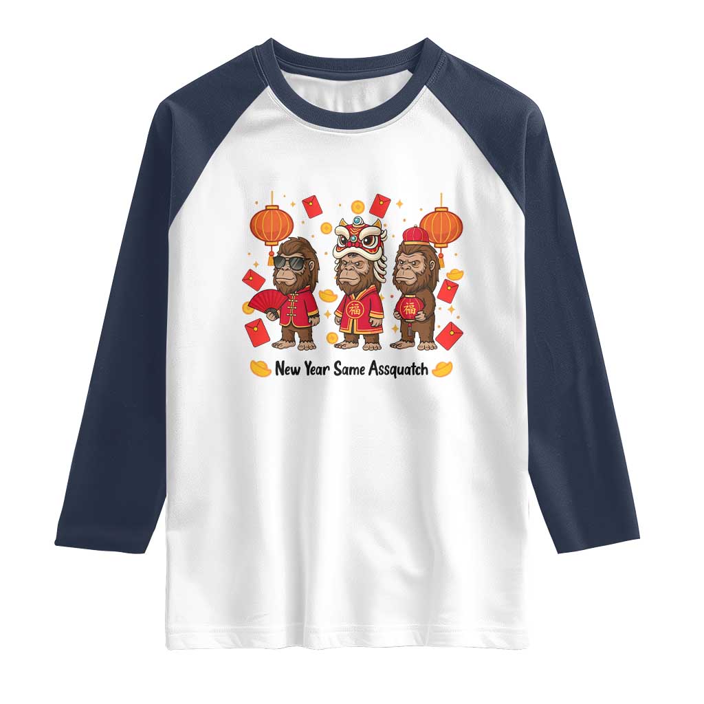 Funny New Year Same Assquatch Raglan Shirt Bigfoot Lover TS12 White Navy Print Your Wear
