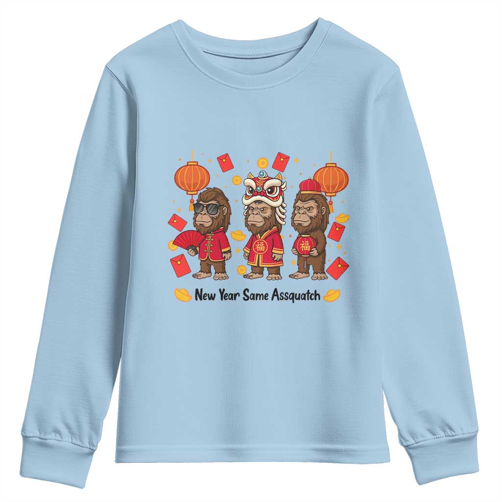 Funny New Year Same Assquatch Youth Sweatshirt Bigfoot Lover TS12 Light Blue Print Your Wear