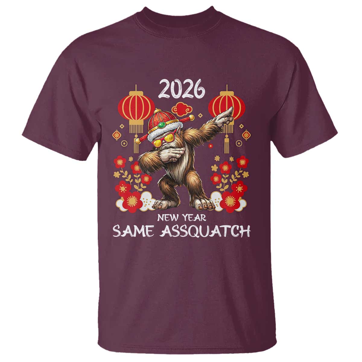 Bigfoot Lunar New Year T Shirt Funny Same Assquatch TS12 Maroon Print Your Wear