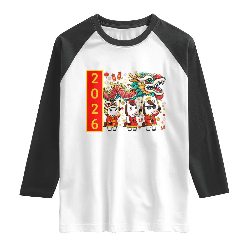 Cute Horse Dragon Dance Raglan Shirt Lunar New Year TS12 White Black Print Your Wear