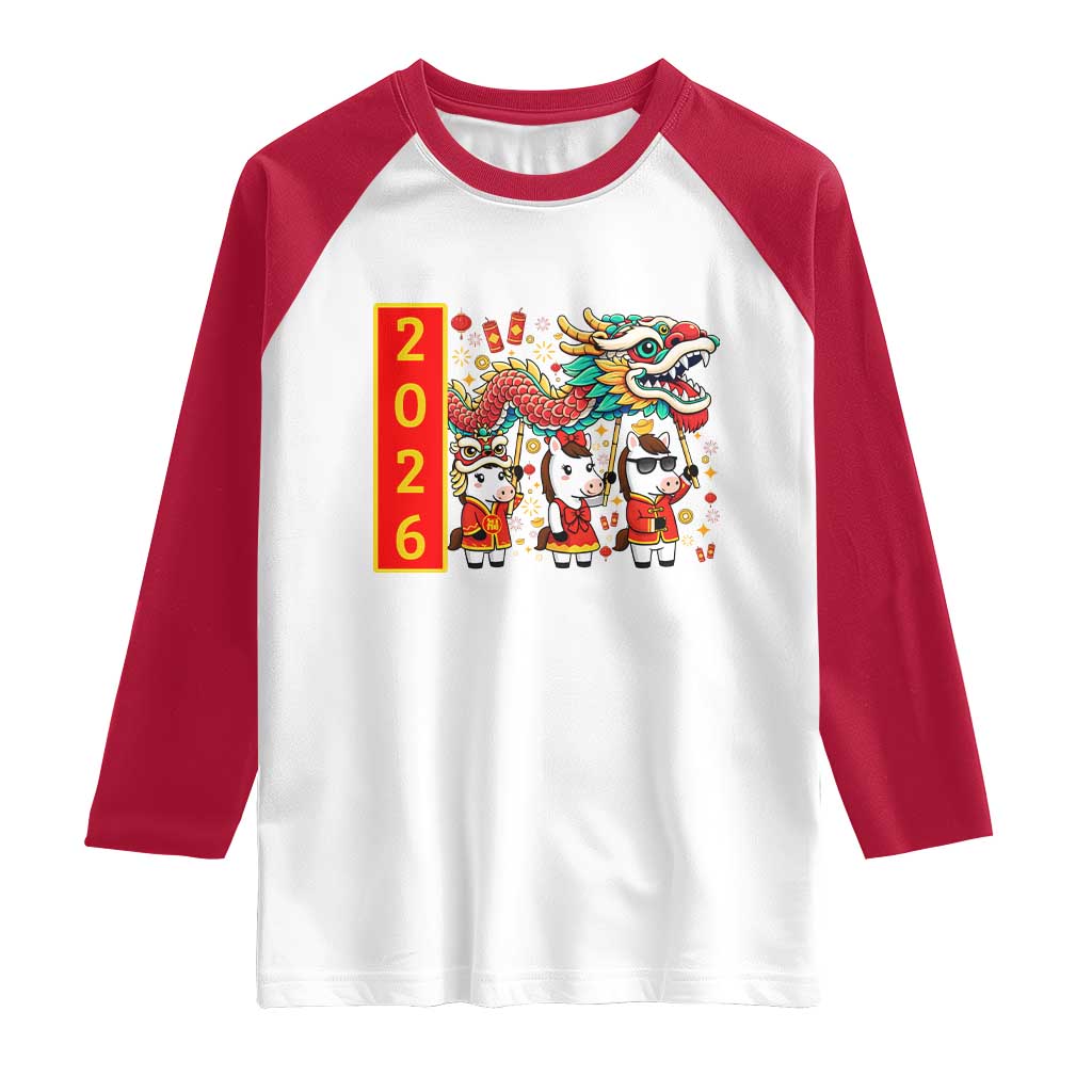 Cute Horse Dragon Dance Raglan Shirt Lunar New Year TS12 White Red Print Your Wear