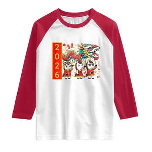 Cute Horse Dragon Dance Raglan Shirt Lunar New Year TS12 White Red Print Your Wear