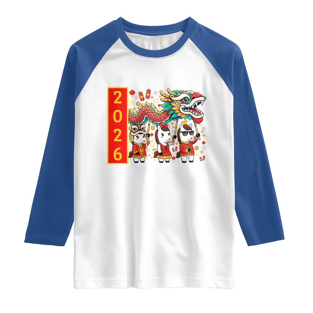 Cute Horse Dragon Dance Raglan Shirt Lunar New Year TS12 White Royal Print Your Wear