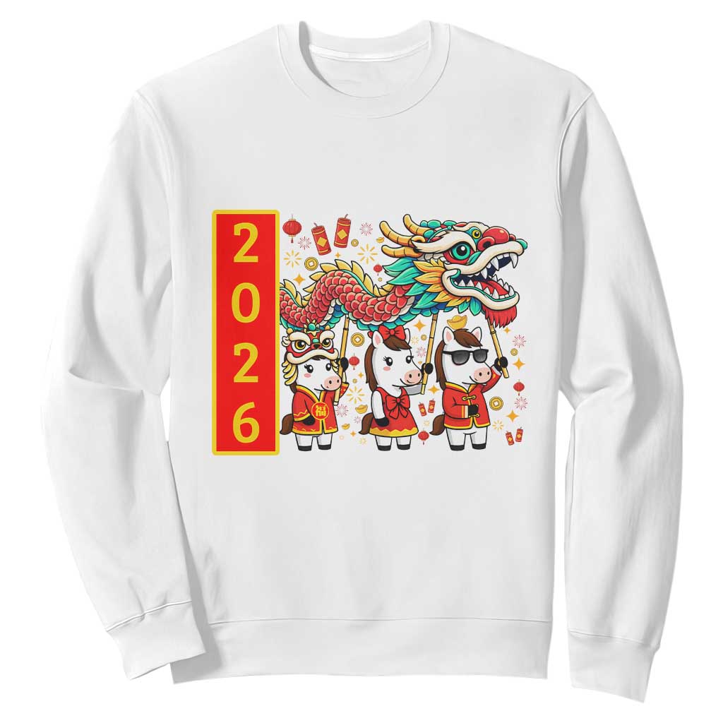 Cute Horse Dragon Dance Sweatshirt Lunar New Year TS12 White Print Your Wear