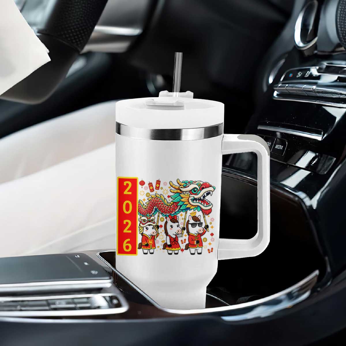 Cute Horse Dragon Dance Tumbler With Handle Lunar New Year TS12 Print Your Wear