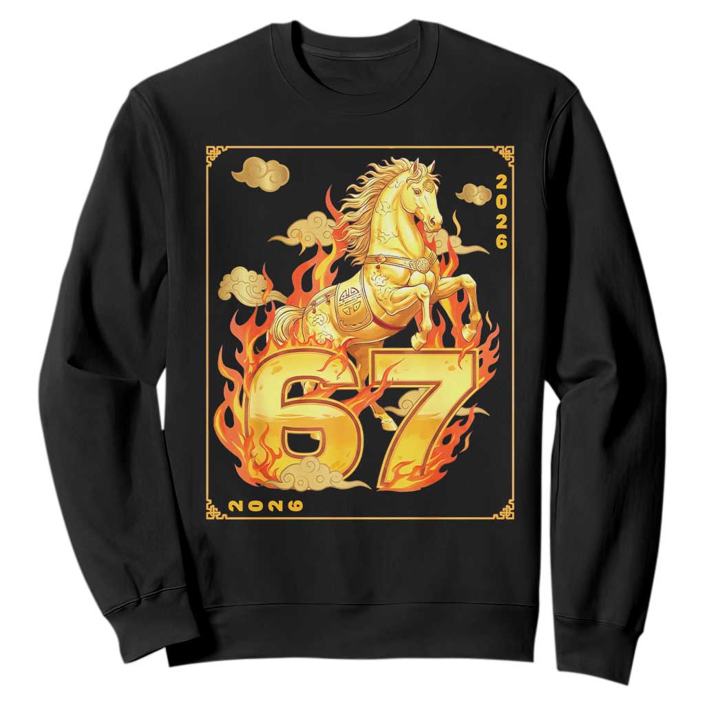 Funny Horse Six Seven Meme Sweatshirt Happy Lunar New Year TS12 Black Print Your Wear