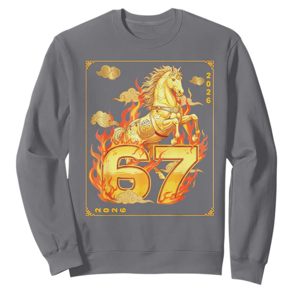 Funny Horse Six Seven Meme Sweatshirt Happy Lunar New Year TS12 Charcoal Print Your Wear