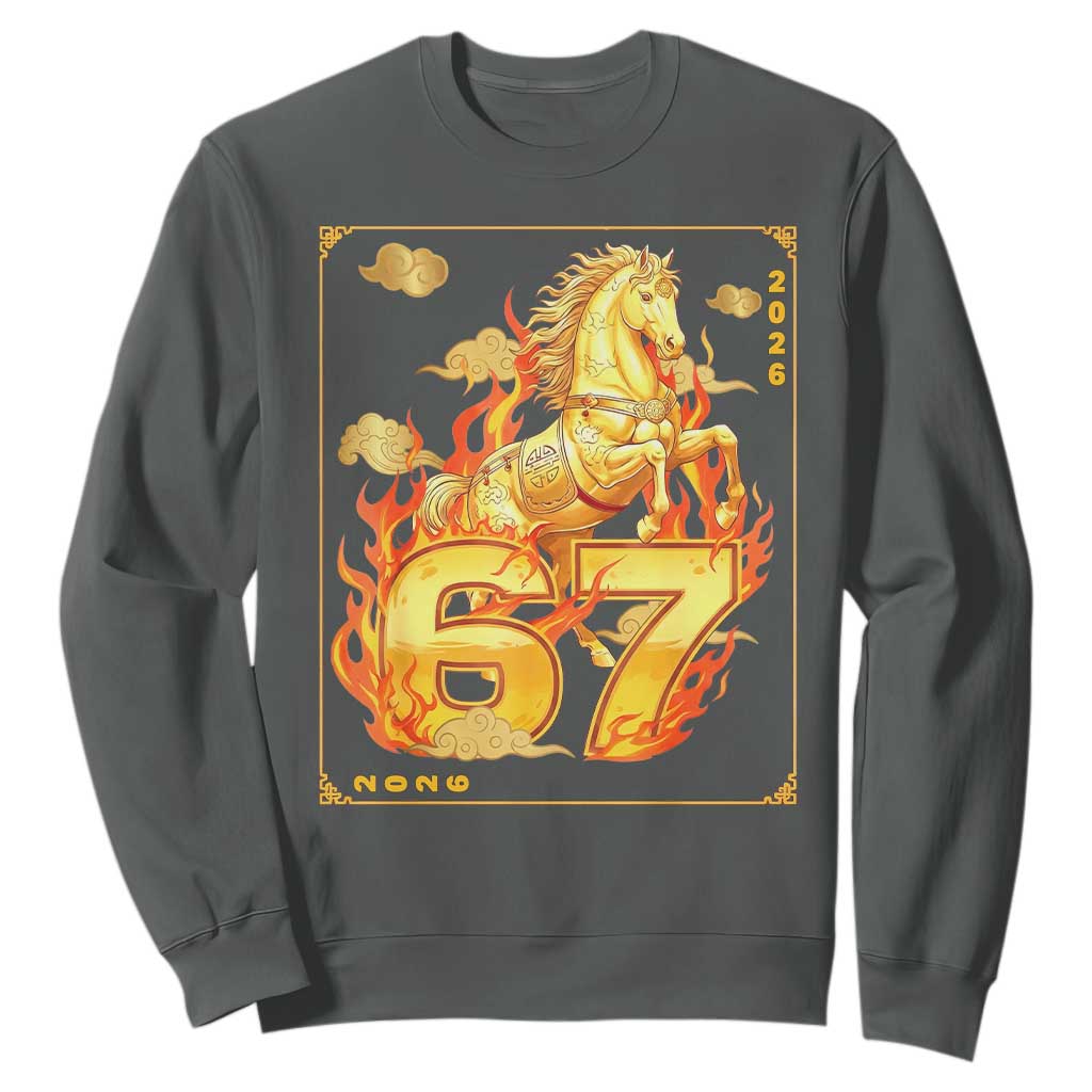 Funny Horse Six Seven Meme Sweatshirt Happy Lunar New Year TS12 Dark Heather Print Your Wear