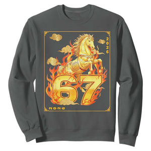 Funny Horse Six Seven Meme Sweatshirt Happy Lunar New Year TS12 Dark Heather Print Your Wear