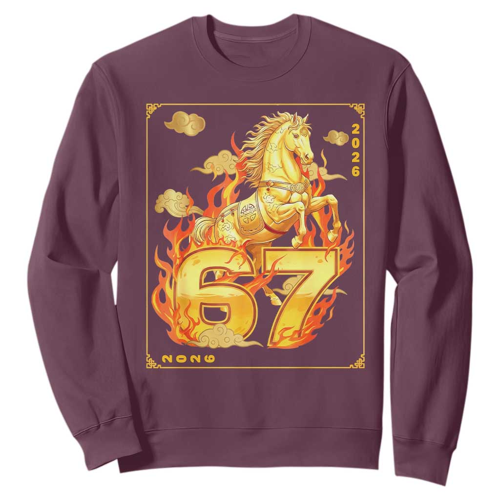 Funny Horse Six Seven Meme Sweatshirt Happy Lunar New Year TS12 Maroon Print Your Wear