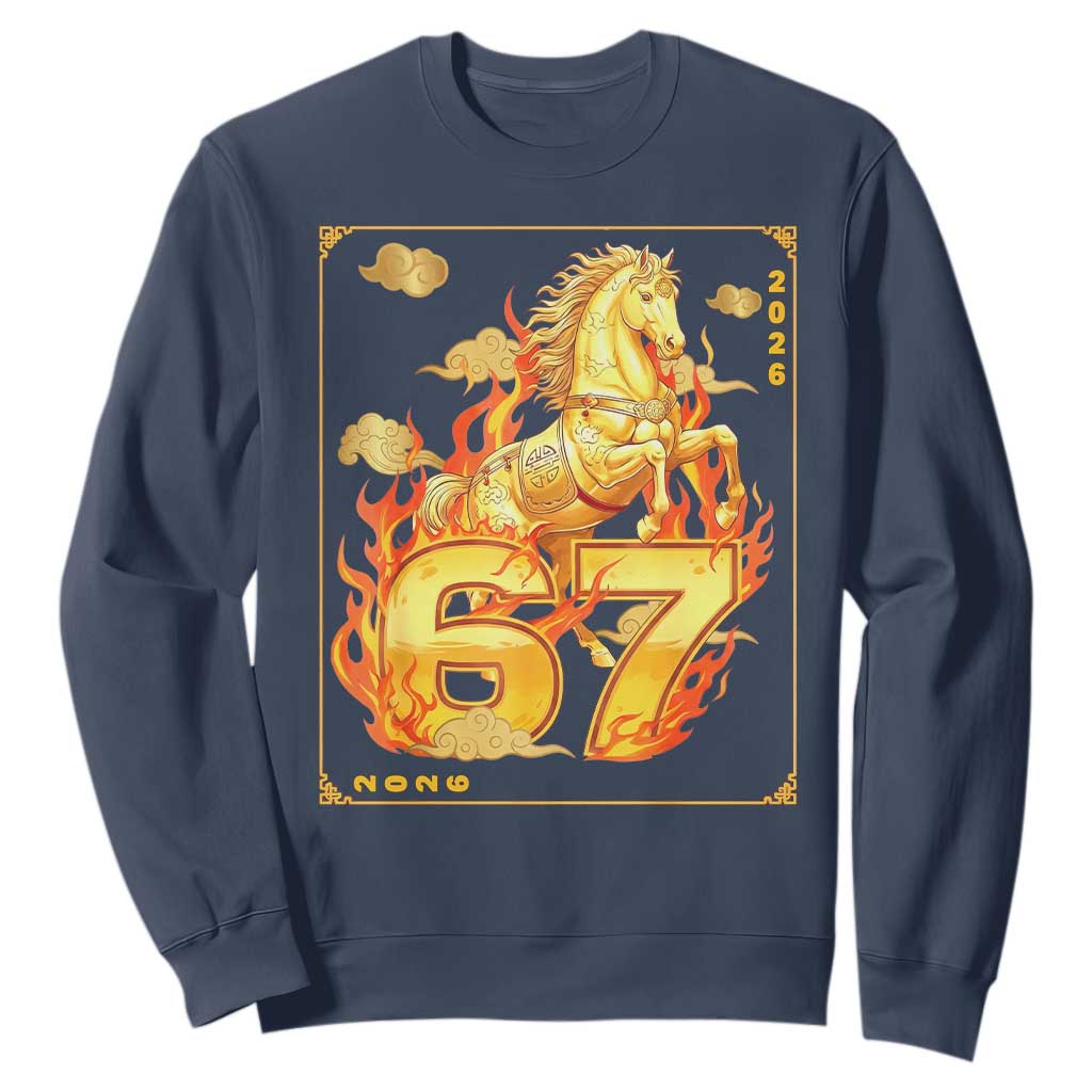Funny Horse Six Seven Meme Sweatshirt Happy Lunar New Year TS12 Navy Print Your Wear