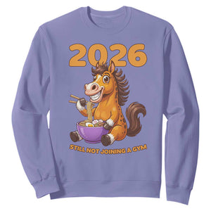 Still Not Joining A Gym Lunar New Year Sweatshirt Funny Horse Eating Ramen TS12 Violet Print Your Wear