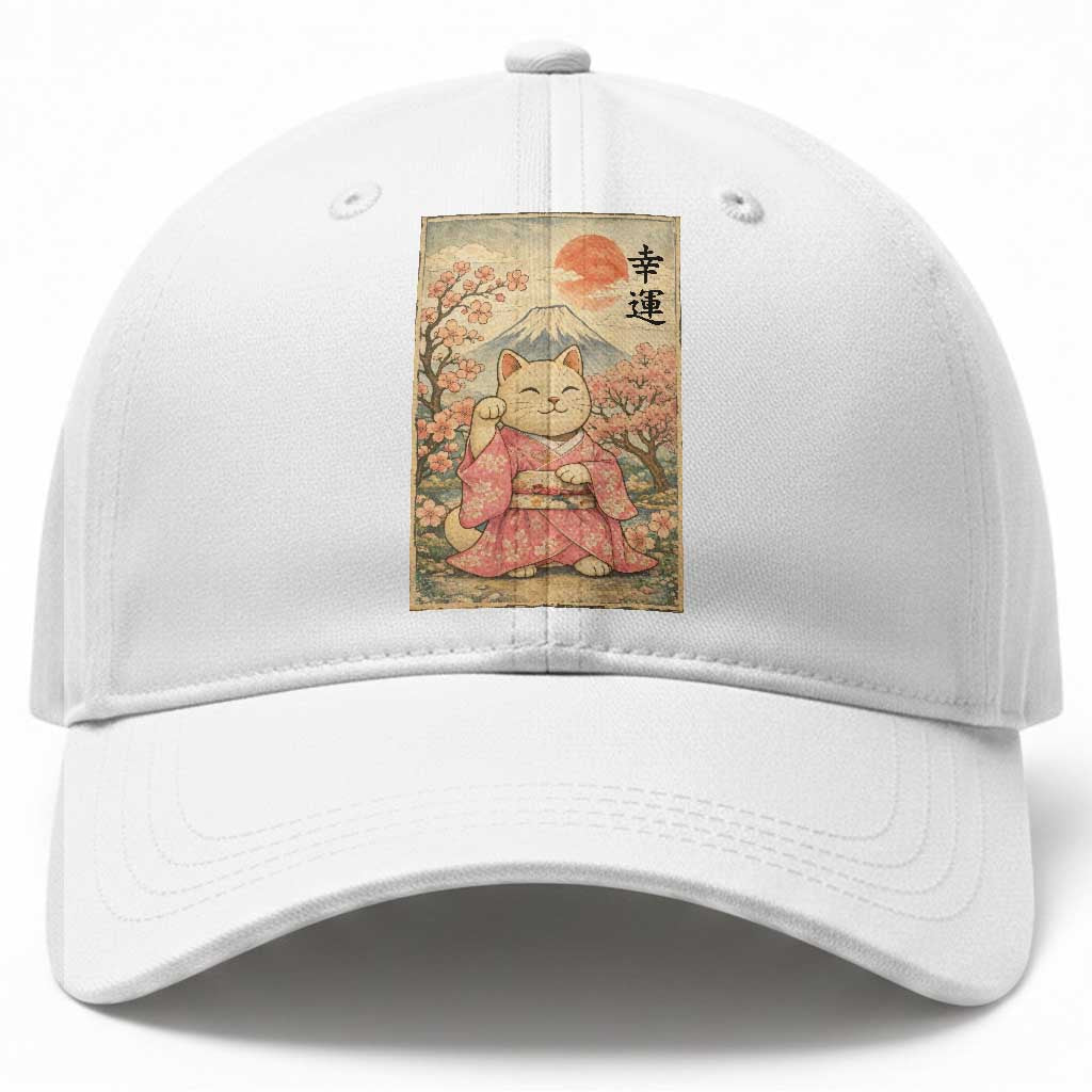 Japanese Anime Maneki Neko Baseball Cap Kawaii Waving Cat Good Luck Kanji TS12 Print Your Wear