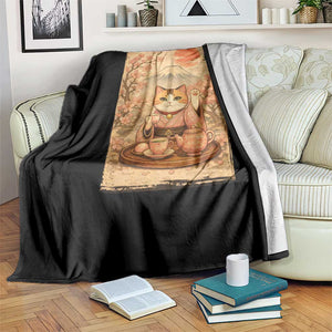 Japanese Maneki Neko Drinking Tea Kawaii Lucky Cat Throw Blanket TS12 Print Your Wear