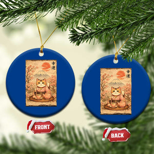 Japanese Maneki Neko Drinking Tea Kawaii Lucky Cat Ceramic Ornament TS12 1pc Blue Print Your Wear