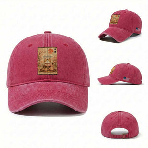 Japanese Maneki Neko Drinking Tea Kawaii Lucky Cat Washed Cotton Baseball Cap TS12 Washed Cap Universal Fit Red Print Your Wear