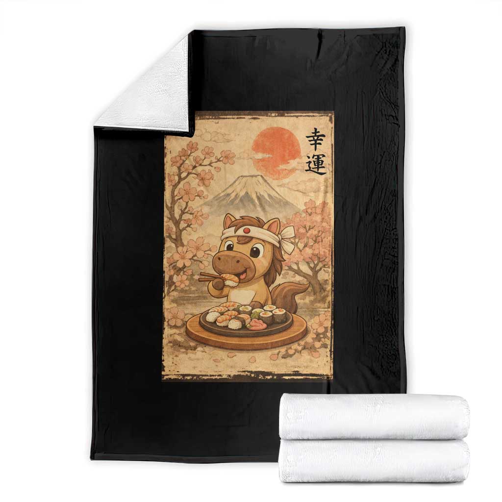 Funny Horse Eating Sushi Throw Blanket Japanese Noodle Lover TS12 Black Print Your Wear
