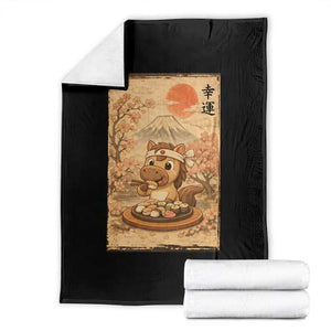 Funny Horse Eating Sushi Throw Blanket Japanese Noodle Lover TS12 Black Print Your Wear