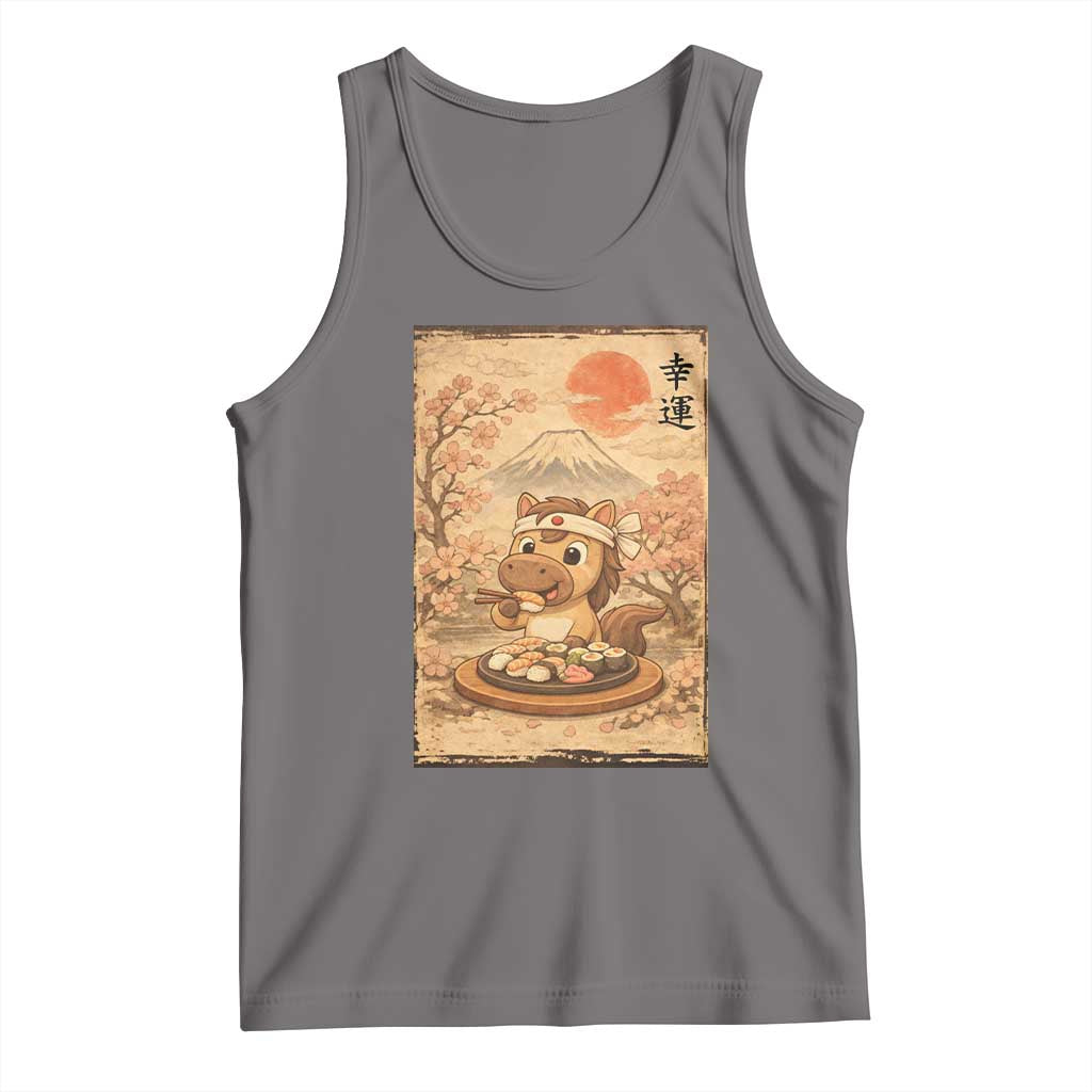 Funny Horse Eating Sushi Tank Top Japanese Noodle Lover TS12 Deep Heather Print Your Wear