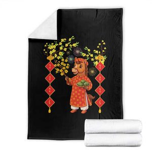 Funny Tet Holiday Throw Blanket Cute Horse In Ao Dai TS12 Black Print Your Wear