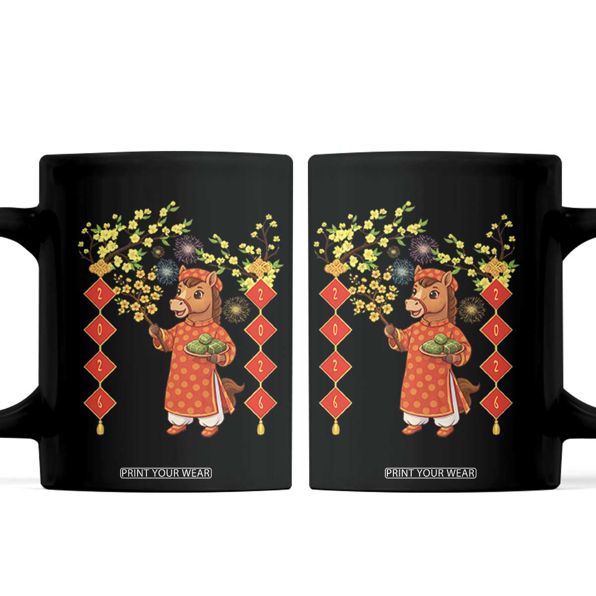 Funny Tet Holiday Coffee Mug Cute Horse In Ao Dai TS12 Black Print Your Wear