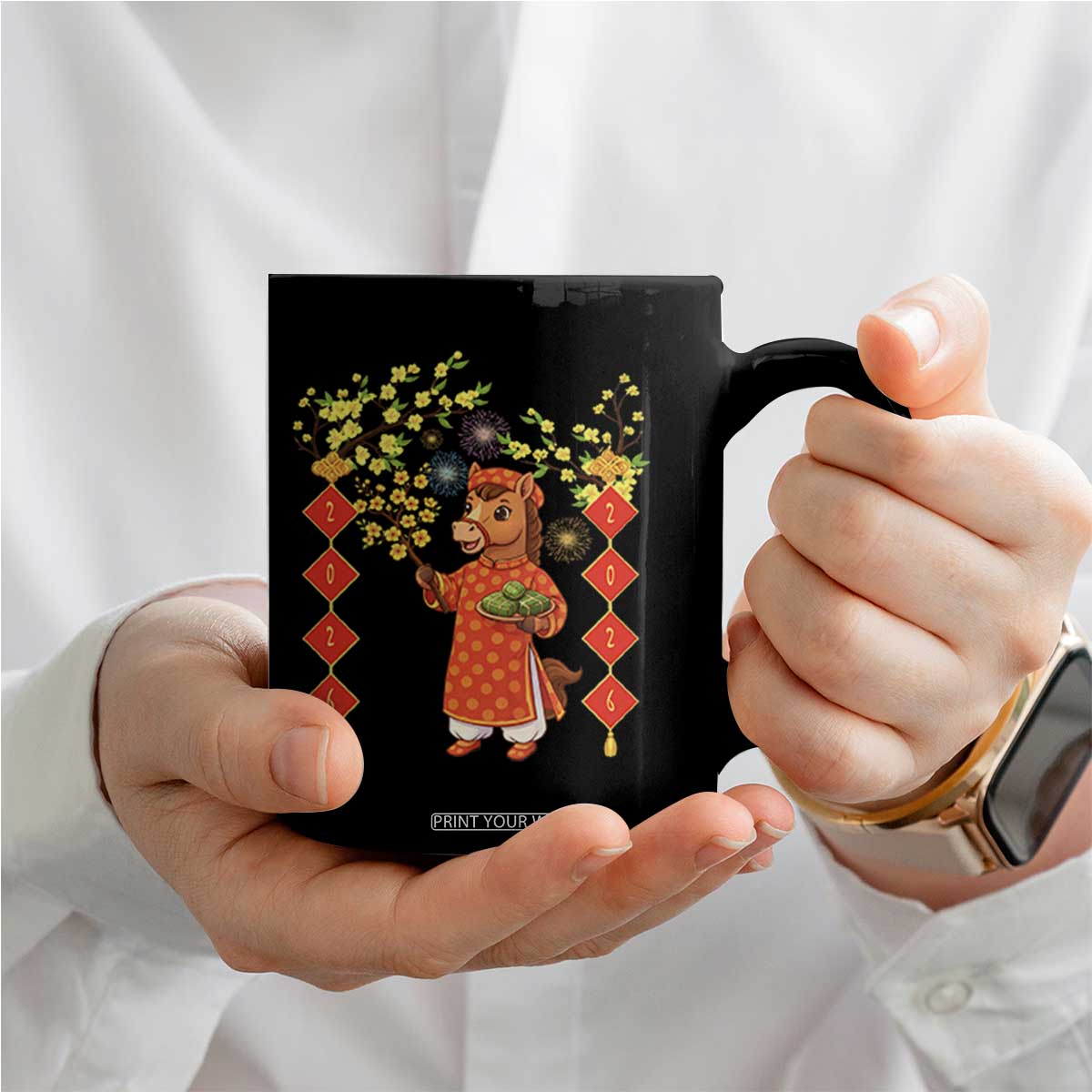 Funny Tet Holiday Coffee Mug Cute Horse In Ao Dai TS12 Print Your Wear