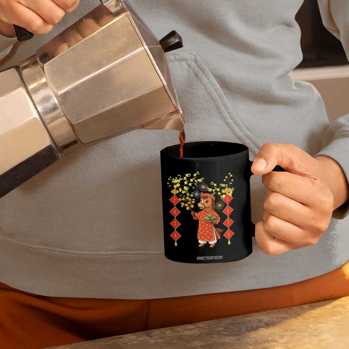 Funny Tet Holiday Coffee Mug Cute Horse In Ao Dai TS12 Print Your Wear