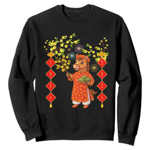 Funny Tet Holiday Sweatshirt Cute Horse In Ao Dai TS12 Black Print Your Wear