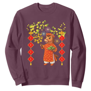 Funny Tet Holiday Sweatshirt Cute Horse In Ao Dai TS12 Maroon Print Your Wear