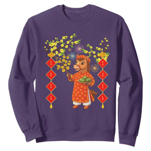 Funny Tet Holiday Sweatshirt Cute Horse In Ao Dai TS12 Purple Print Your Wear
