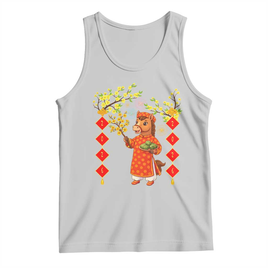 Funny Tet Holiday Tank Top Cute Horse In Ao Dai TS12 Ash Print Your Wear