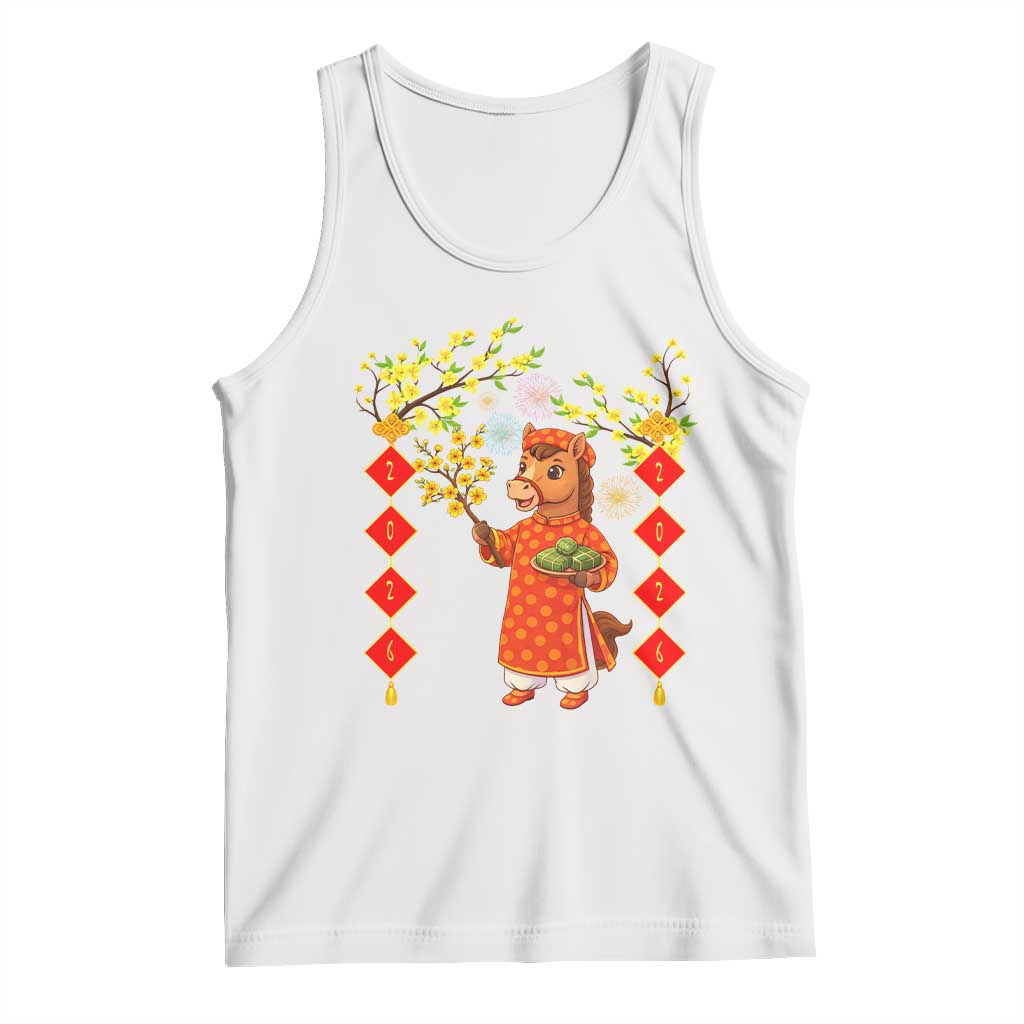 Funny Tet Holiday Tank Top Cute Horse In Ao Dai TS12 White Print Your Wear