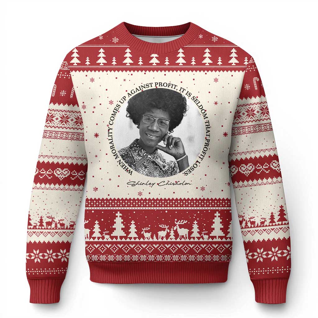 Shirley Chisholm Civil Rights Leader Quote Ugly Christmas Sweater When Morality Meets Profit TS12 Beige Red Print Your Wear