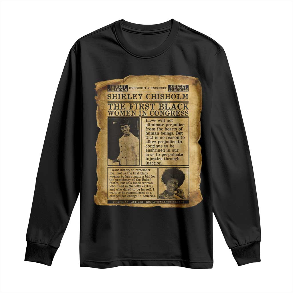 Vintage Newspaper Shirley Chisholm Long Sleeve Shirt First Black Woman In Congress TS12 Black Print Your Wear