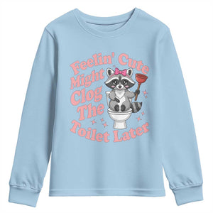 Feeling Cute Might Clog Toilet Later Youth Sweatshirt Funny Raccoon TS12 Light Blue Print Your Wear