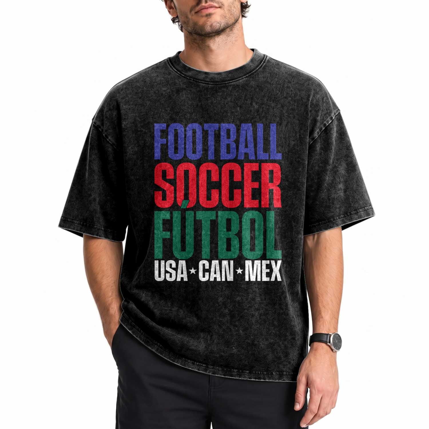 Canada Mexico USA Washed Cotton T-Shirt Football Fan Gift