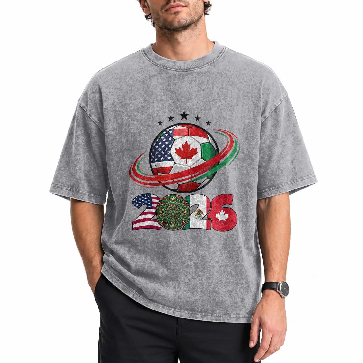 USA Mexico Canada Washed Cotton T-Shirt 2026 Football Fan Gift