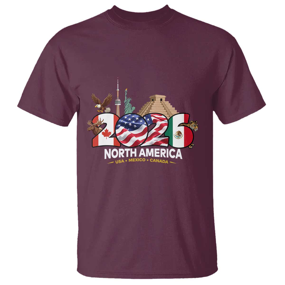 2026 North American Football Supporters T Shirt TS12 Maroon Print Your Wear