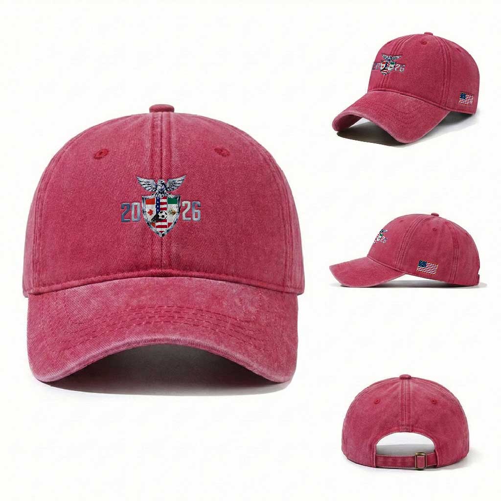 Canada Mexico USA Washed Cotton Baseball Cap International Soccer Lover Gift TS12 Washed Cap Universal Fit Red Print Your Wear