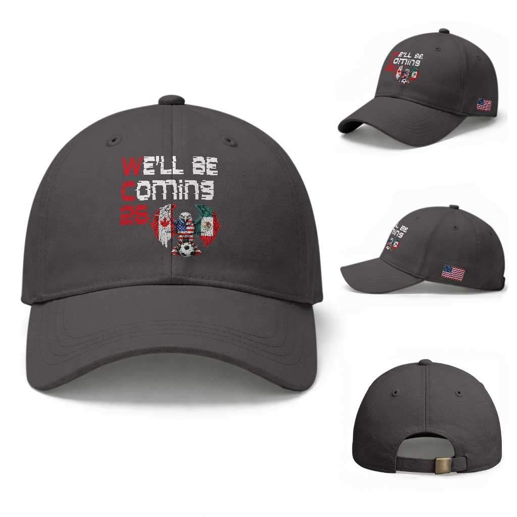 Glitched North America Eagle Soccer Baseball Cap We Will Be Coming 26 TS12 Baseball Cap Universal Fit Dark Gray Print Your Wear