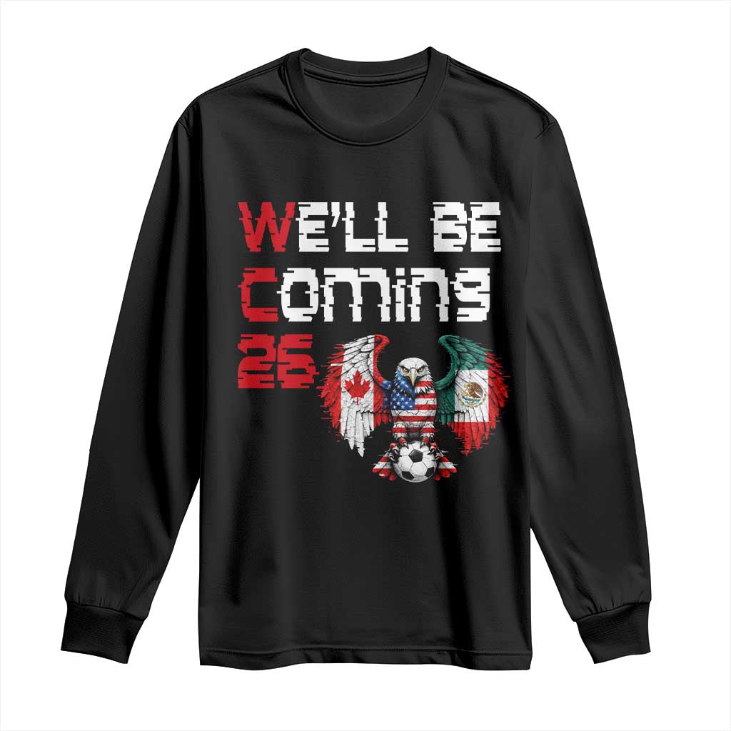 Glitched North America Eagle Soccer Long Sleeve Shirt We Will Be Coming 26 TS12 Black Print Your Wear