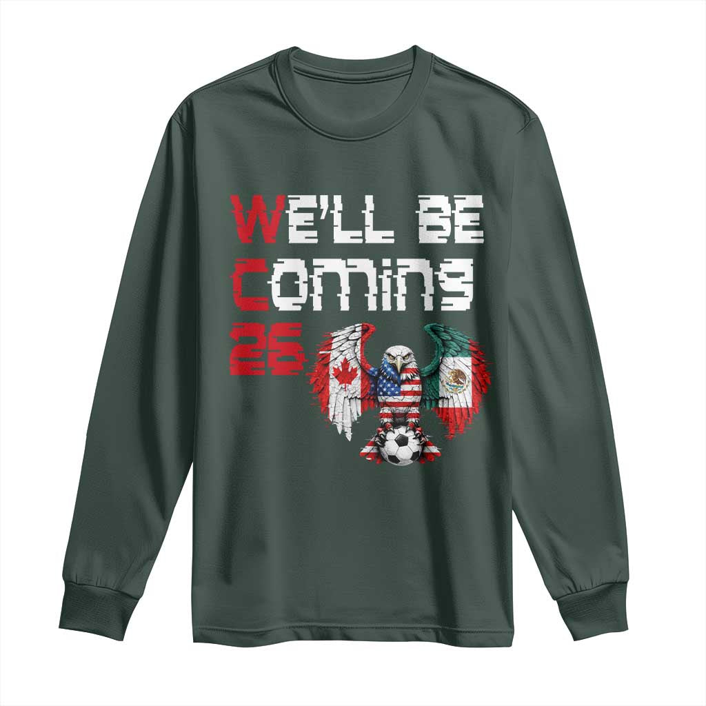 Glitched North America Eagle Soccer Long Sleeve Shirt We Will Be Coming 26 TS12 Dark Forest Green Print Your Wear
