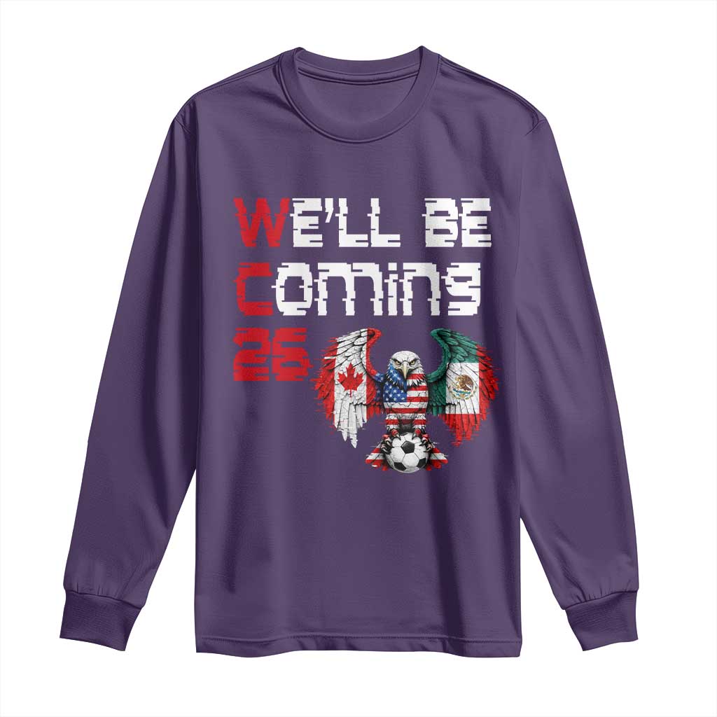 Glitched North America Eagle Soccer Long Sleeve Shirt We Will Be Coming 26 TS12 Purple Print Your Wear