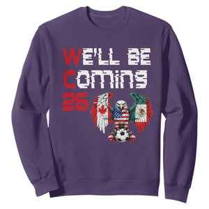 Glitched North America Eagle Soccer Sweatshirt We Will Be Coming 26 TS12 Purple Print Your Wear